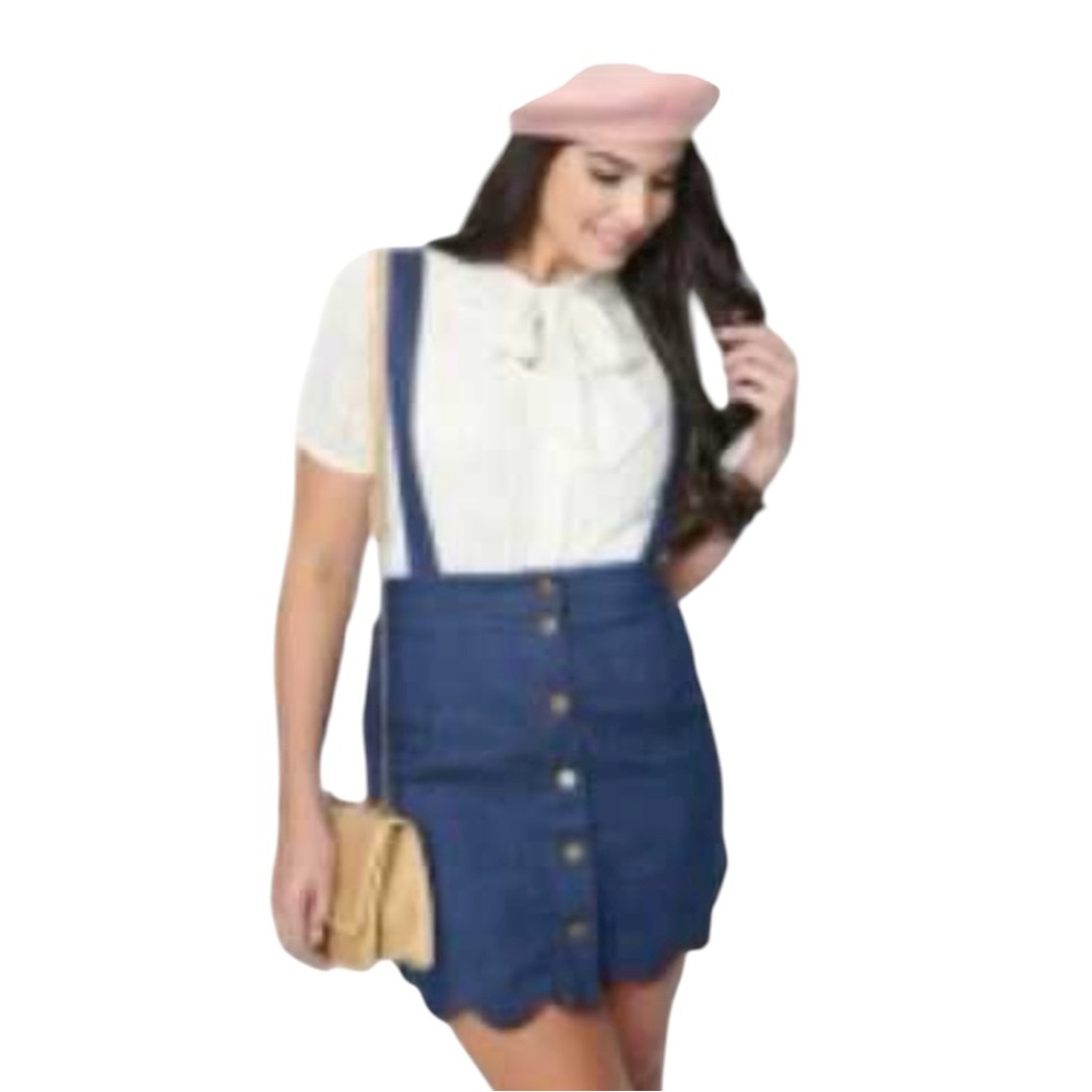 Smack Parlour Retro Farmcore Blue Denim Button-Front Suspender Mini Skirt NWT M